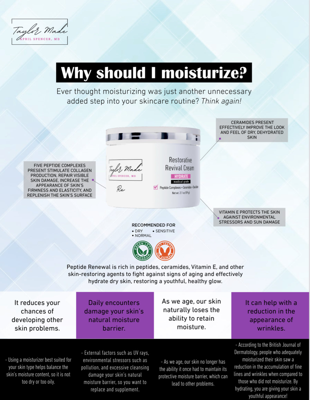 Restorative Revival Cream - Advanced Peptide & Ceramide Moisturizer | 5 Peptide Complexes | Oncology-Safe Day & Night Formula