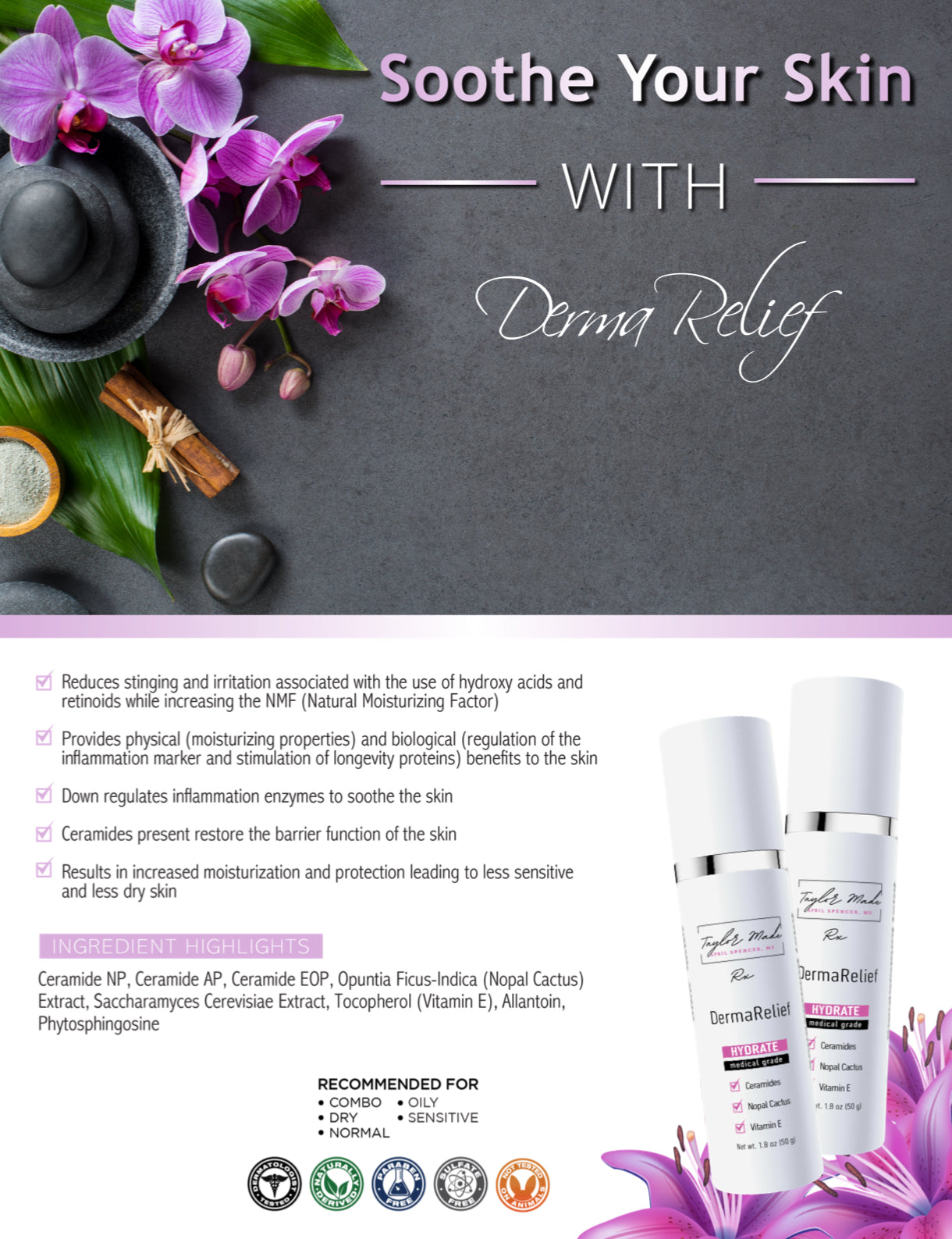 DermaRelief - Soothing Recovery Cream | Ceramide Complex & Anti-Inflammatory Botanicals | Oncology-Safe Sensitive Skin Treatment