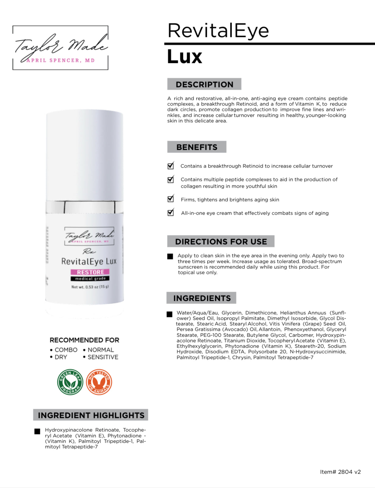 RevitalEye Lux - Advanced Retinoid & Peptide Eye Cream | Dark Circle & Fine Line Treatment | Oncology-Safe Eye Care