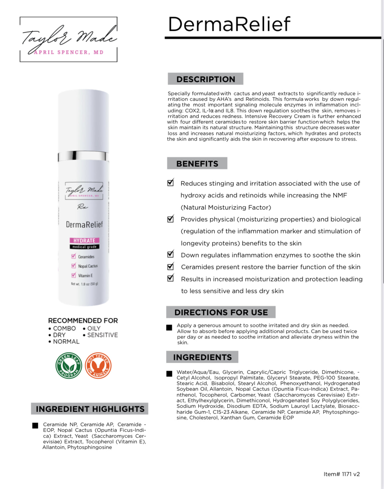 DermaRelief - Soothing Recovery Cream | Ceramide Complex & Anti-Inflammatory Botanicals | Oncology-Safe Sensitive Skin Treatment