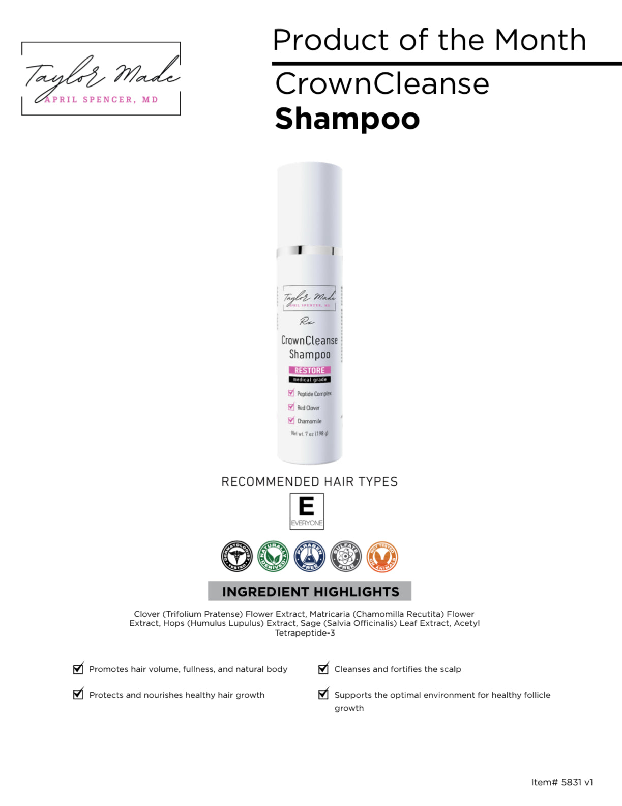 CrownCleanse Shampoo - Oncology-Safe Volumizing Cleanser | Sulfate-Free Formula for Thinning Hair | Breast Cancer Surgeon Formulated
